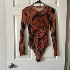 Zara Swirl Pattern Long Sleeve Bodysuit S
